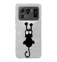 Xiaomi Mi 11 Ultra Uyumlu Kamera Korumalı Kapak Çizgi Kedi (Siyah) Tasarımlı Şeffaf Silikon Kılıf