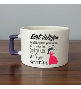 Evet Deliyim Baskılı Kadınlar Günü Mor Kulplu C Fincan