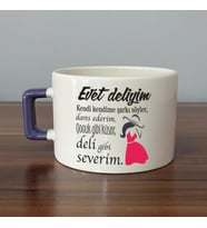Evet Deliyim Baskılı Kadınlar Günü Mor Kulplu C Fincan