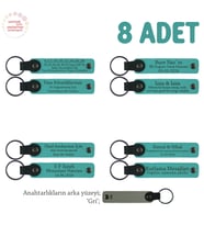 Yaz Kampına Katılan Öğrencilere Özel, 8'li Set, İsme Özel Hatıra Deri Anahtarlık, Koyu Turkuaz & Gri