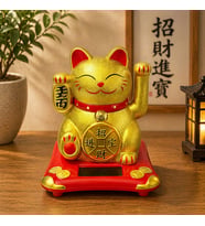 Solar Enerjili Şans Getiren Kedi Maneki Neko Dekoratif Biblo Feng Shui