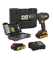 CAT DX1120 18Volt/2.0Ah Li-ion Çift Akülü Kömürsüz Profesyonel Şarjlı Darbeli Matkap + DA01902 45 Parça Vidalama Uç Seti