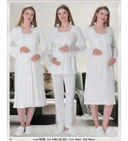 Mecit Pijama 5718 Ecru Sabahlıklı 4 Lü Hamile Lohusa Pijama Gecelik Tk (Ekru)