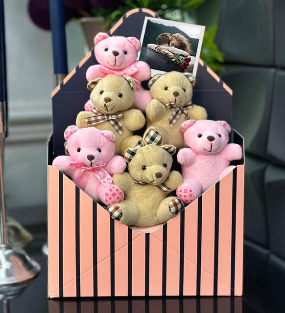 Premium Pembe & Kahvrengi Mix Yumoş Peluş Ayıcık Buketi