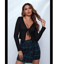Fantezia Night Kadın Beyaz Uzun Kollu Önden Bağlama Detaylı Crop Top Bluz