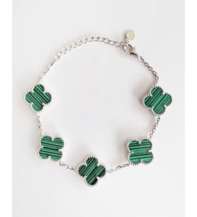 VAN CLEEF BİLEKLİK 5 YONCALI RENKLİ TAŞLI 925 AYAR GÜMÜŞ BİLEKLİK (Yeşil)