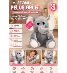 Sevimli Peluş Gri Fil 30 CM Yumuşacık Dokulu Büyük Gözlü Sarılmalık Oyuncak