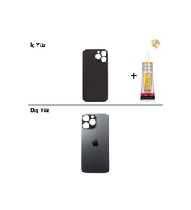 iPhone 13 Pro Max Grafit Arka Kapak Arka Cam Batarya Kapağı Lazer Kesim Kapak Pil Kapağı + B-7000 Yapıştırıcı