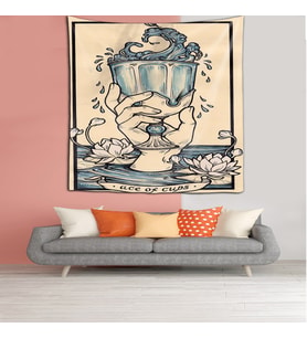 Ace Of Cups Leke Tutmaz Kadife Dokulu Kumaş Duvar Örtüsü Duvar Halısı Tapestry (Mavi)