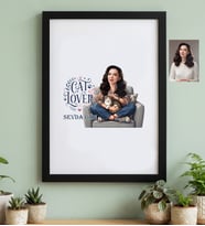 Kişiye Özel Karikatürlü Cat Lover Kedi Annesi Siyah Çerçeve Anneler Günü Hediyesi