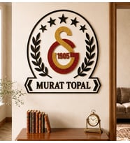 Galatasaray GS Taş İşlemeli Ahşap Duvar Dekoru – 40x40 cm 6MM