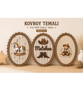 Kişiye Özel İsimli Karusel Atlı Karınca Temalı 3'lü Ahşap Çocuk Odası Duvar Tablosu Seti (20x25 cm - Bebek Odası Hediyesi)