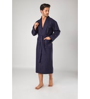 Bej Nakışlı Pike Bambo Cotton Erkek Sabahlık (Lacivert)