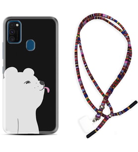 Samsung M21 M22 M23 M30 M31S M32 Kılıf Boyun Asklı Rasta Silikon Panda Sevimli 1738