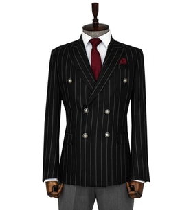 Kruvaze Slim Fit Çizgili Siyah Erkek Ceket - Wessi