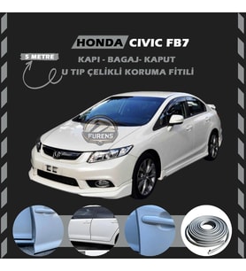 Honda Civic FB7 Oto Araç Kapı Koruma Fitili 5metre Parlak Gri Renk