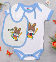 BK Kids Kişiye Özel İsimli Mavi Bebek Body Zıbın ve Mama Önlüğü Hediye Seti-12
