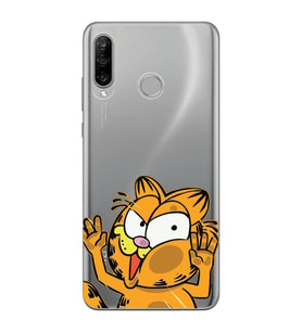 Huawei P30 Lite Uyumlu Garfield Desenli Şeffaf Telefon Kılıfı