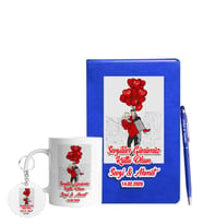 Sevgililer Gününe Özel Mavi Defter Kalem Kupa & Süblimasyon Anahtarlık Hediye Seti 17