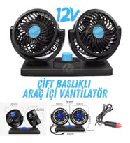 Araç İçi Vantilatör 360° Dönebilen Torpido Üstü Çift Başlıklı Vantilatör 12v Uyumlu Soğutucu Fan