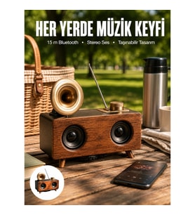 Mey İthalat® Bluetooth Hoparlör Ahşap Klasik Retro Gramofon Bluetooth Müzik Kutusu
