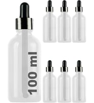 100 ml Metal Kapaklı Damlalık Dropper Şişesi Serum 100 cc Cam Şişe 6 Adet (Siyah Kapak, Şeffaf)