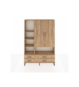 Arges Gardrop 8 Raflı 4 Çekmeceli 2 Kapaklı 132x30x195 Çam-Çam