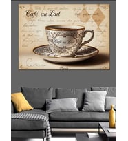 Vintage Kahve Fincanı Romantik Görsel Dekoratif Kanvas - Mdf Ahşap Tablo