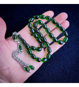 Kişiye Özel 9x12 mm Zümrüt Yeşili Ateşi Kehribar Tesbih  Taraftar Tesbih