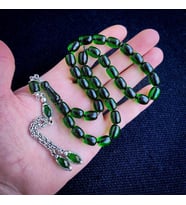 Kişiye Özel 9x12 mm Zümrüt Yeşili Ateşi Kehribar Tesbih  Taraftar Tesbih