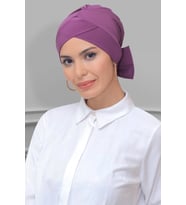 Koyu Gül K. Pratik Hazır Geçmeli Tesettür Bone Sandy Kumaş Fiyonklu Çift Taraflı Tek Çapraz 1833_21