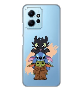 Redmi Note 12 4G Uyumlu Sevimli Baby Yoda ve Stitch Desenli Şeffaf Telefon Kılıfı