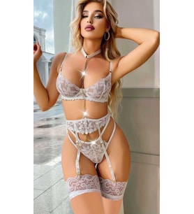 Beyaz Zincirli Jartiyer Takım 2055 — BEDEN / RENK: S/M / Beyaz