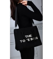Valu Accessorize Kadın Kanvas Büyük Boy Nakışlı Yazılı Tote Bag Omuz ve Kol Çantası Siyah (Siyah)