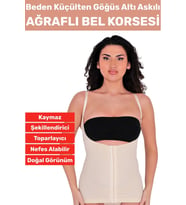 Özel Üretim Vücut Şekillendirici Beden Küçülten Toparlayıcı Gögüs Altı Ağraflı Askılı Bel Korse (Bej)