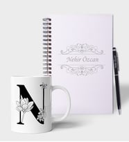 Kişiye Özel Ahşap Beyaz Defter Kalem Kupa Hediye Seti