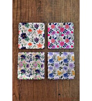 Doğal Taş Bardak Altlığı 4'lü Set - Çiçek Desenli Bardak Altlığı - Stone Coasters