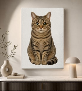 BK Gift Büyük Gözlü Tekir Kedi Portresi Beyaz Fonlu Sevimli Minimalist Modern Kanvas Duvar Tablosu 50x70 cm