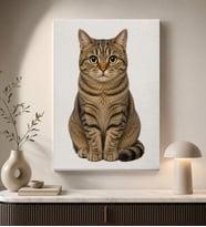 BK Gift Büyük Gözlü Tekir Kedi Portresi Beyaz Fonlu Sevimli Minimalist Modern Kanvas Duvar Tablosu 50x70 cm
