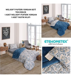 ETE HOMETEX TEK KİŞİLİK LÜX WELSOFT YORGAN SETİ AKSU İNDİGO 155X215CM 8696474231958