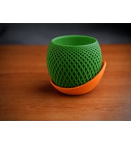 3D Baskı Küre Saksı - Kafes Dokulu İki Parçalı Dekoratif Saksı - Yeşil-Turuncu