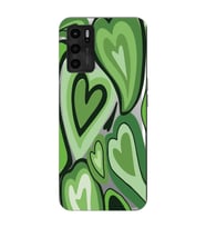 Oppo A55 Uyumlu Yeşil Kalp Desenli Şeffaf Telefon Kılıfı