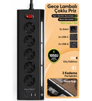 Fulltech Ftr-26 5Li Akım Korumalı Priz 2 USB-A, 2 USB-C, 3 Kademeli Gece Lambası, 2 Metre Kablo