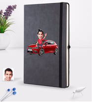 BK Gift Kişiye Özel Plakalı Erkek Seat Leon FR Karikatürlü Siyah Termo Deri Defter 16x24cm Model 1