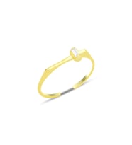 Gümüş altın yaldızlı zirkon baget tek taşlı alttan ayarlanabilir yüzük SGTL12237GOLD (Rose)