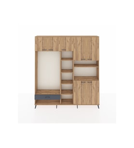 Arges Dolap 11 Raflı Tek Çekmeceli 7 Kapaklı 220x30x243 Çam-Çam/Antrasit