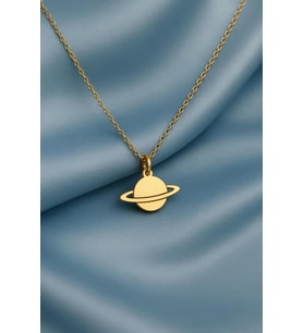 Kişiye Özel 925 Ayar Gümüş Satürn Gezegen Uzay Astroloji Temalı Kolye (Gold)