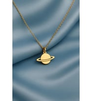 Kişiye Özel 925 Ayar Gümüş Satürn Gezegen Uzay Astroloji Temalı Kolye (Gold)