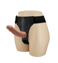 Belden Bağlamalı Çift Taraflı İçi Dolu Strapon Penis (Ten)