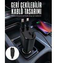 Dijital Voltaj Göstergeli Araç Şarj Cihazı Geri Çekilebilir Kablolu 4 Portlu Hızlı Şarj Adaptörü